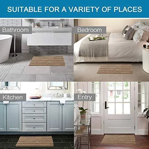 Office Marshal Grey Bath Mats for Bathroom Non Slip Ultra Thick and Soft Chenille Plush Striped Floor Mats Bath Rugs Set, Microfiber Door Mats for Kitchen/Living Room (Pack 2-20" x 32"/17" x 24")