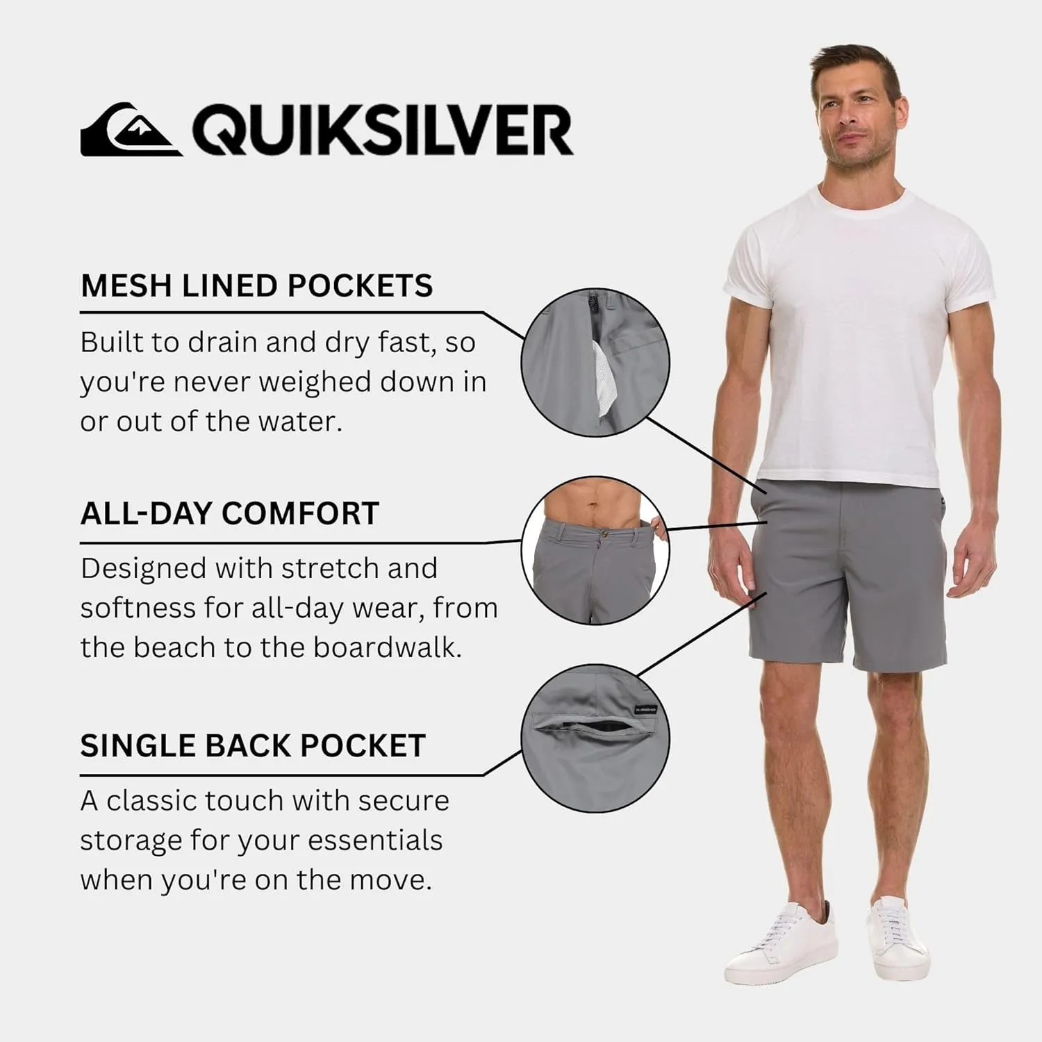 Quiksilver Shorts for Men Big and Tall, Hybrid Stretch Amphibian Quick Dry Short