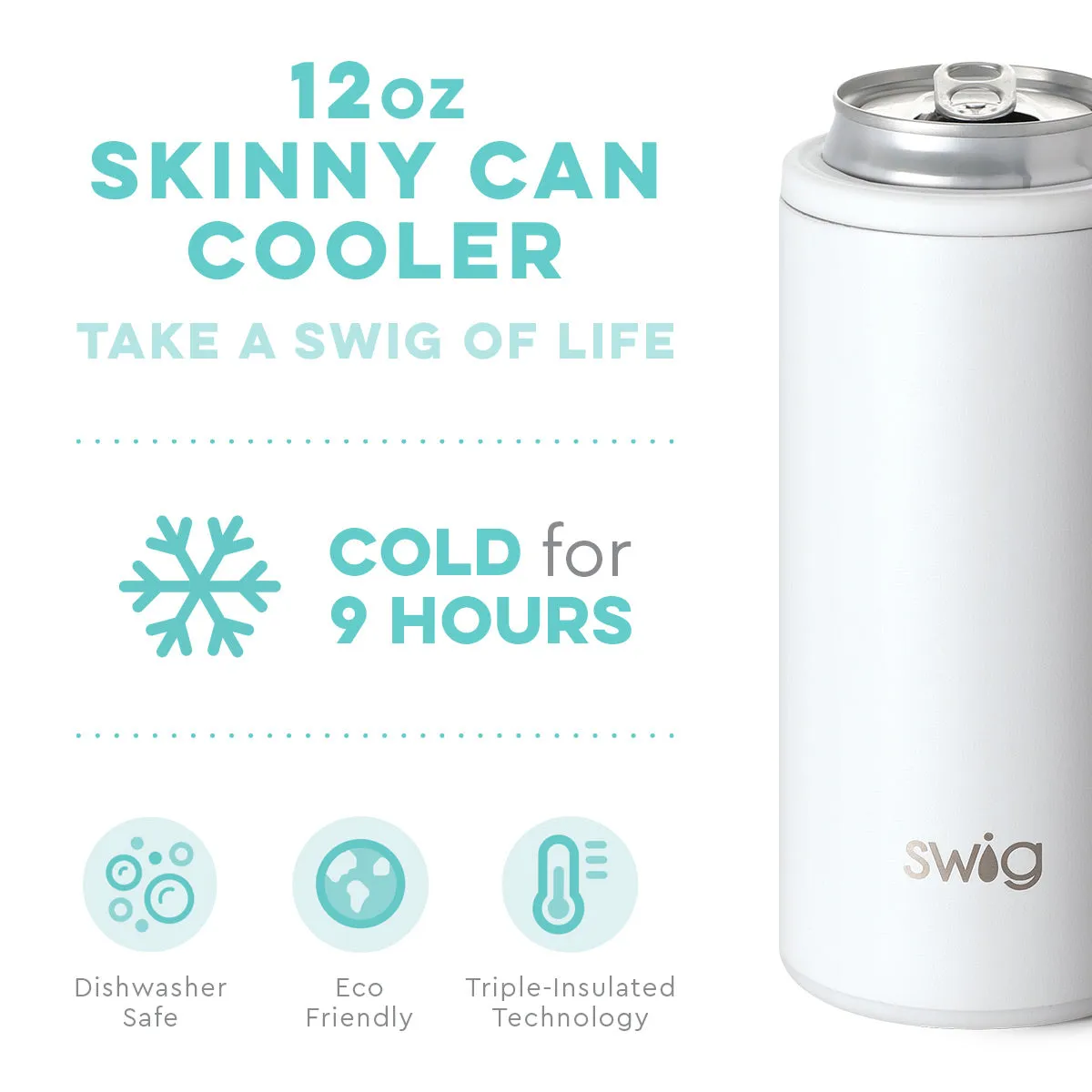 SWIG 12oz Skinny Can Cooler, Matte White