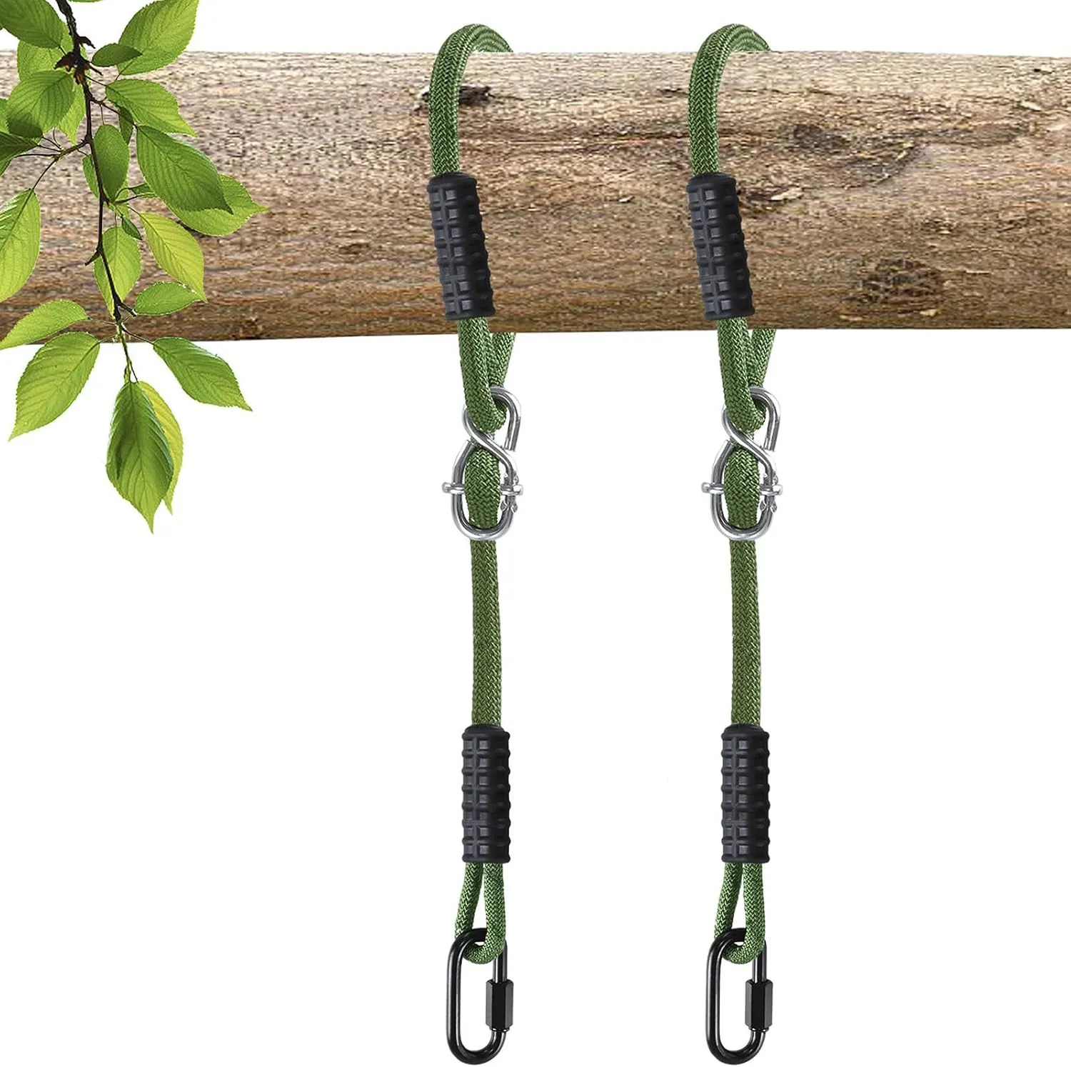 Tree Swing Ropes Heavy Duty, Adjustable Extendable Hammock Hanging Straps for Outdoor Swings Hammock Playground Set Accessories, 6.6Ft(80") of 2Pack, Green