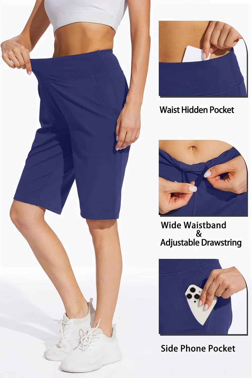 Women Long Shorts 12" Knee Length Casual Workout Athletic Swim Board Bermuda Shorts