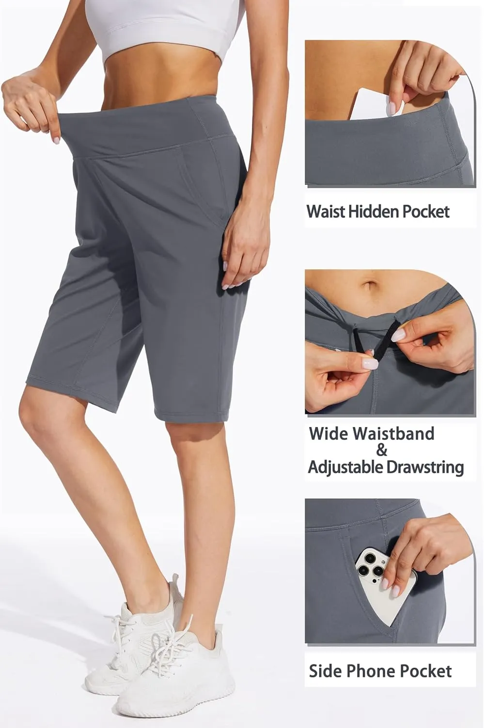 Women Long Shorts 12" Knee Length Casual Workout Athletic Swim Board Bermuda Shorts