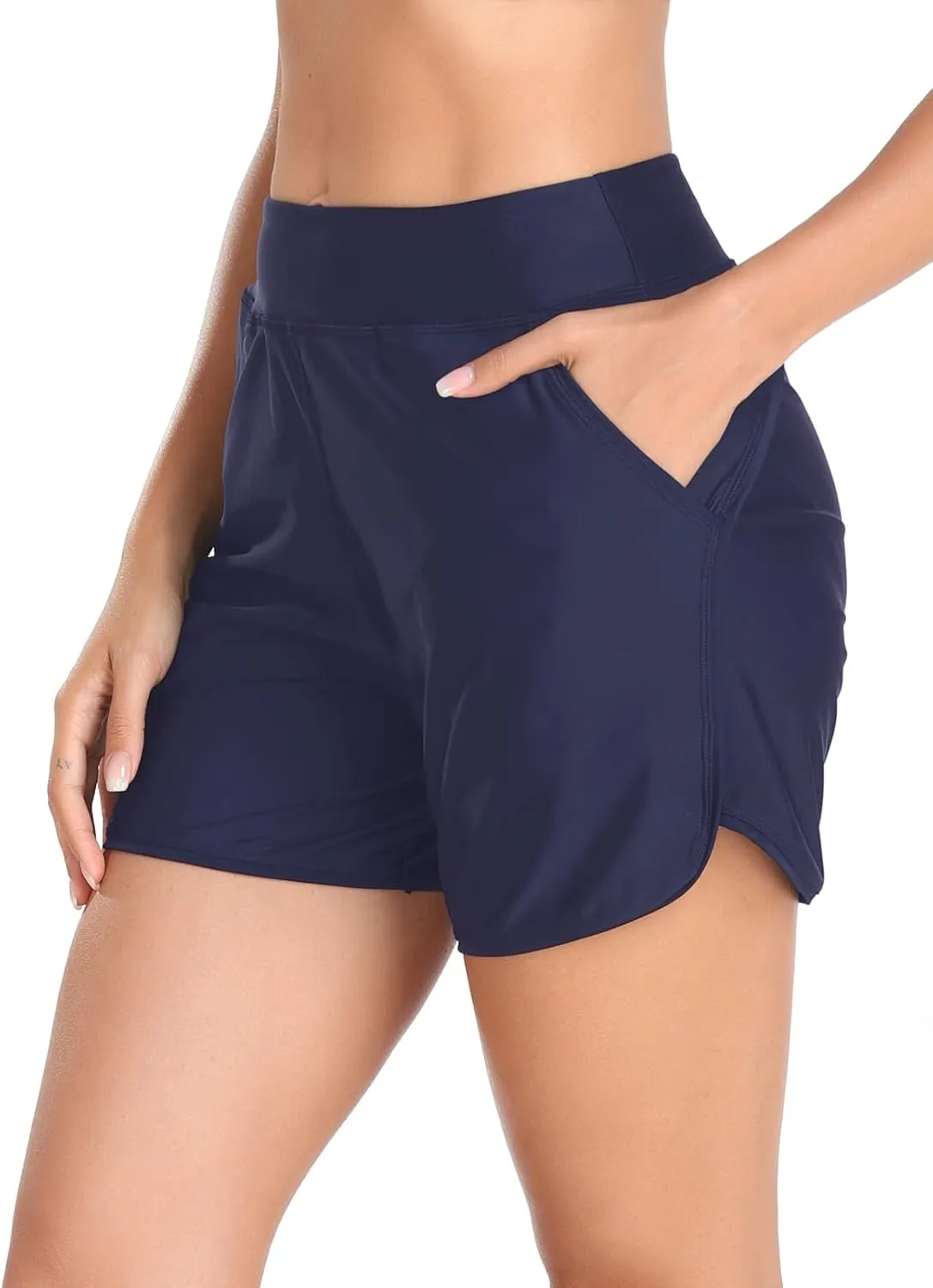Women's High Waisted Board Shorts UV Sun Protection Beach Shorts Quick Dry Athletic Swim Shorts