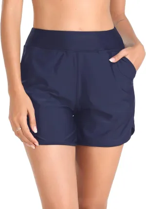 Women's High Waisted Board Shorts UV Sun Protection Beach Shorts Quick Dry Athletic Swim Shorts