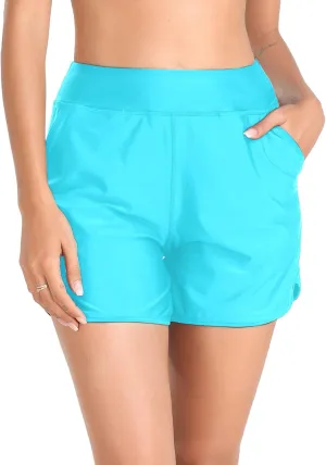 Women's High Waisted Board Shorts UV Sun Protection Beach Shorts Quick Dry Athletic Swim Shorts