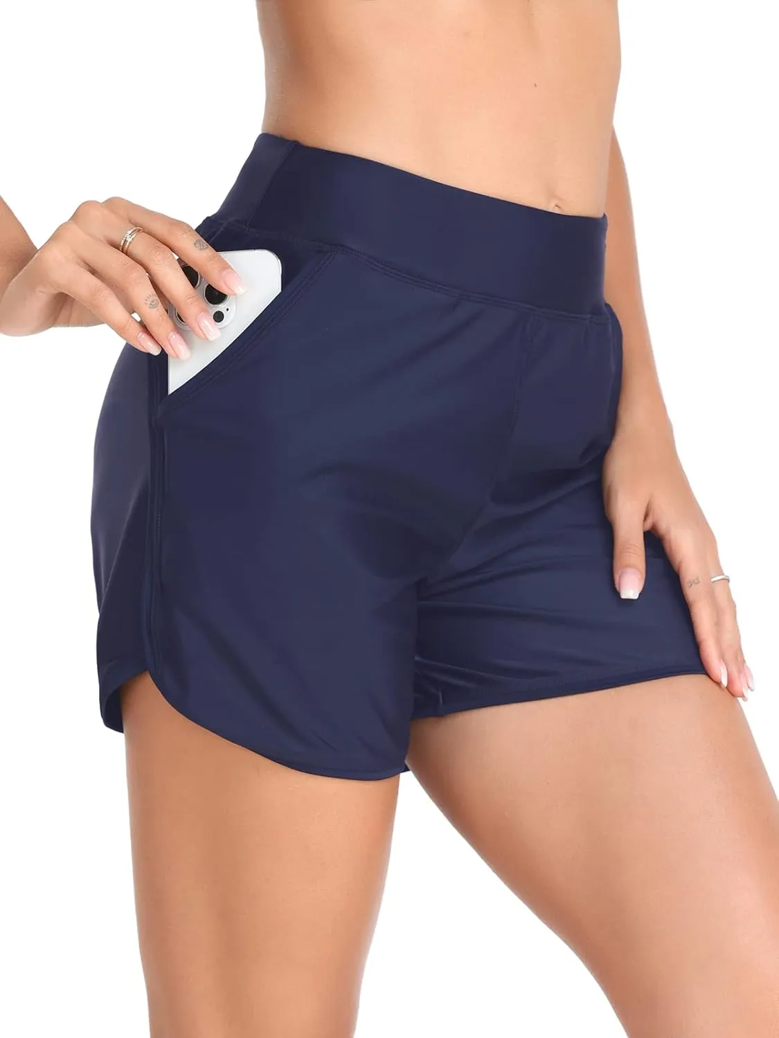 Women's High Waisted Board Shorts UV Sun Protection Beach Shorts Quick Dry Athletic Swim Shorts