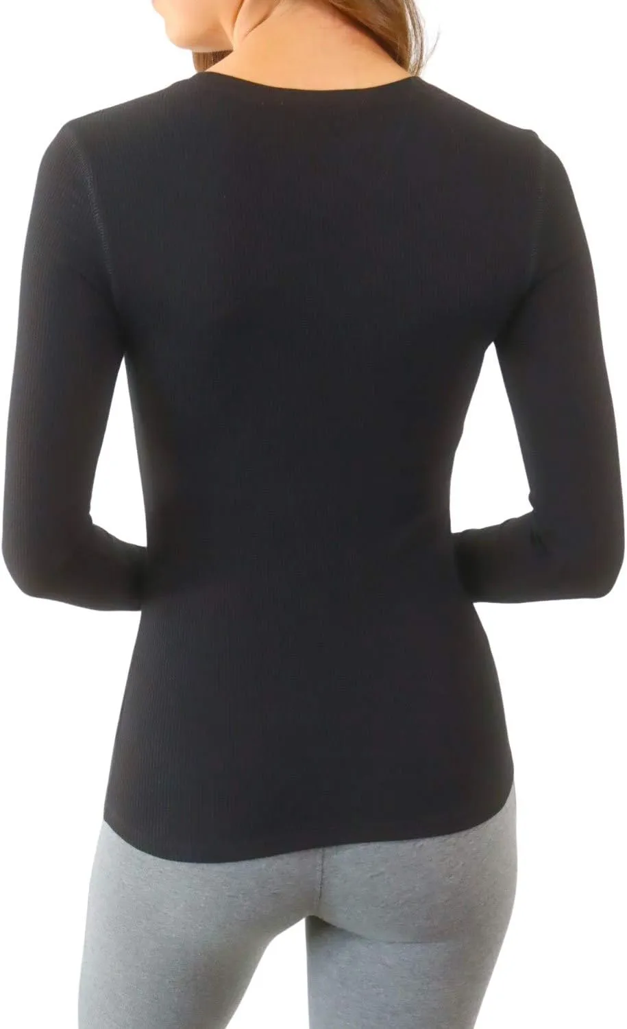 Women's Long Sleeve Waffle Knit Stretch Cotton Thermal Underwear Shirt