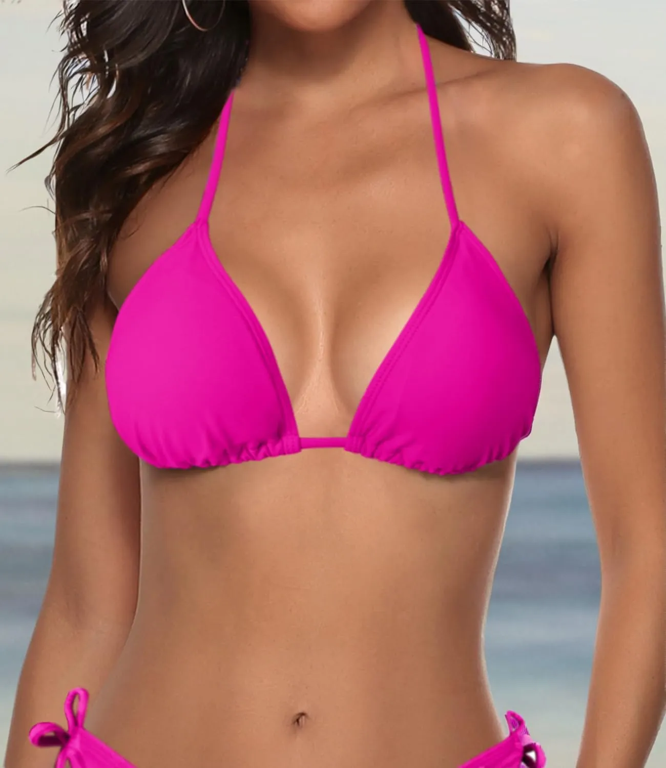 Women's Triangle Bikini Top String Push up Padded Halter Bathing Suit Top