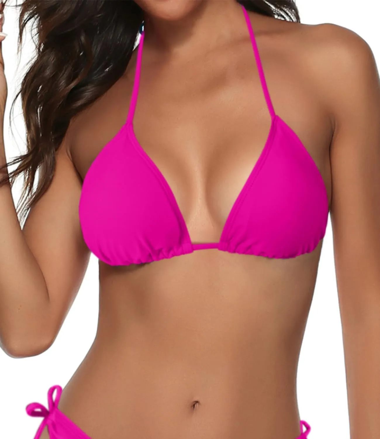 Women's Triangle Bikini Top String Push up Padded Halter Bathing Suit Top