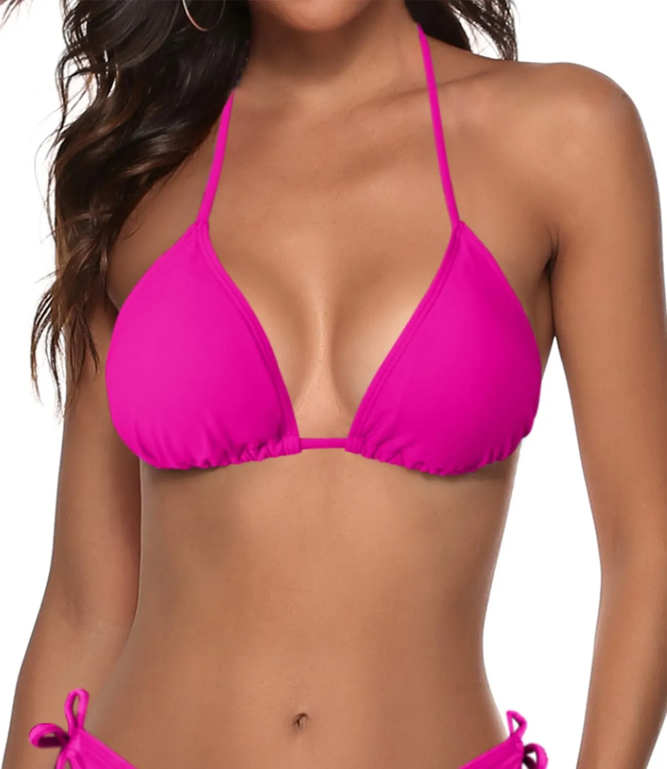 Women's Triangle Bikini Top String Push up Padded Halter Bathing Suit Top