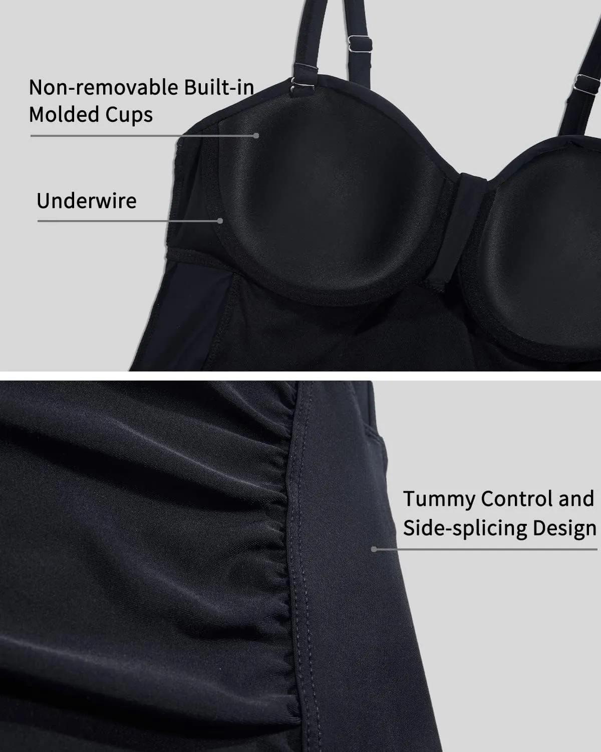 Women's Underwire Tummy Control Swimsuit Top with Push Up - No Bottom Included